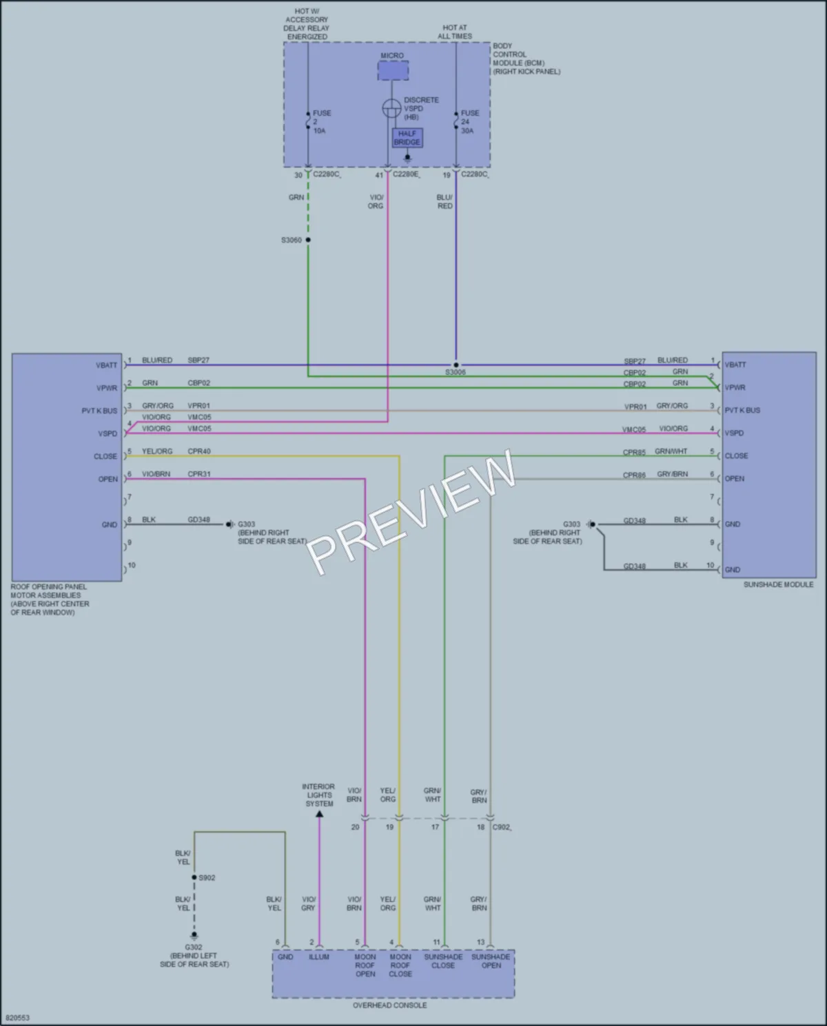 2023 Ford F150 Power Top Sunroof wiring diagram preview