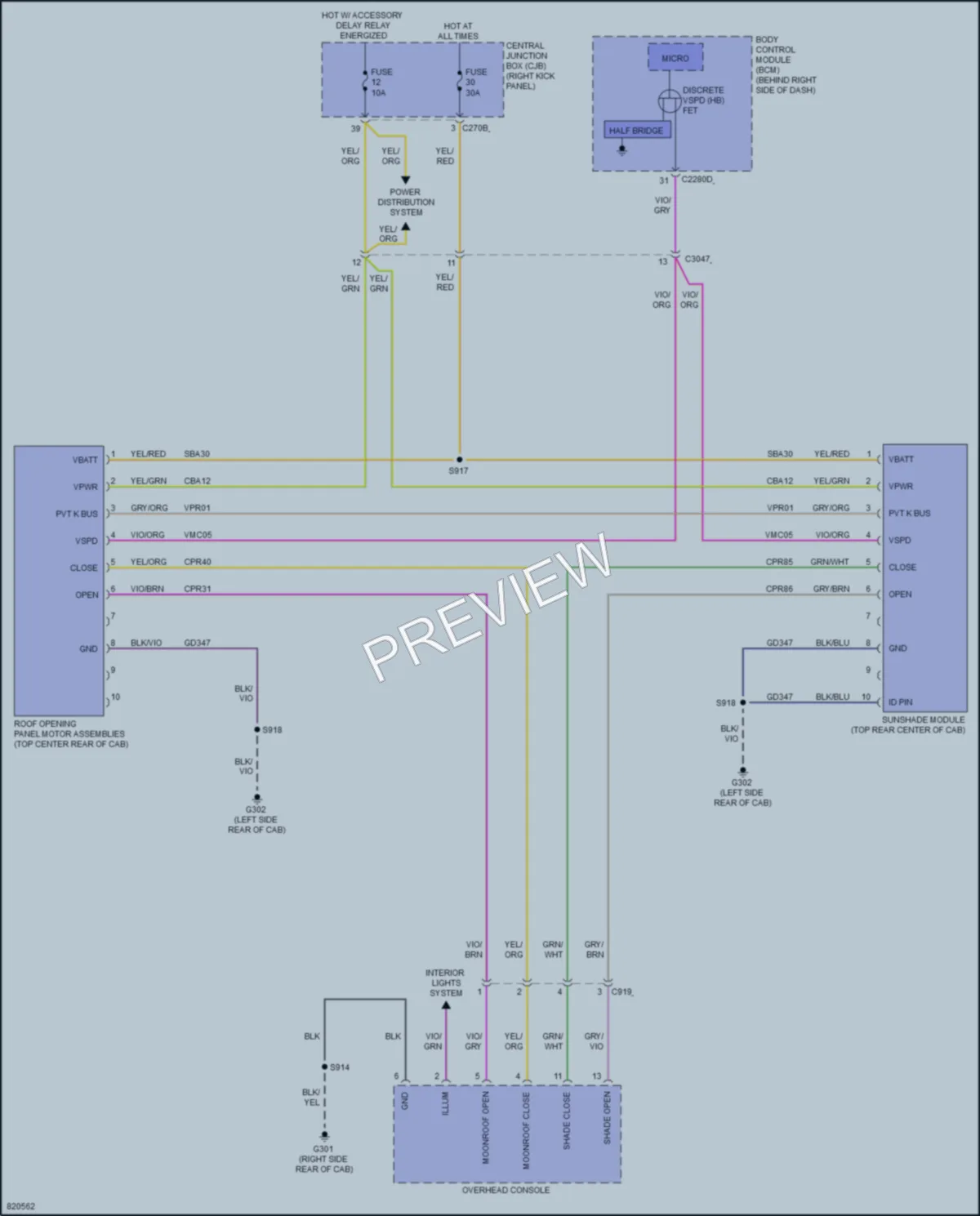 2023 Ford F250SuperDuty Power Top Sunroof wiring diagram preview