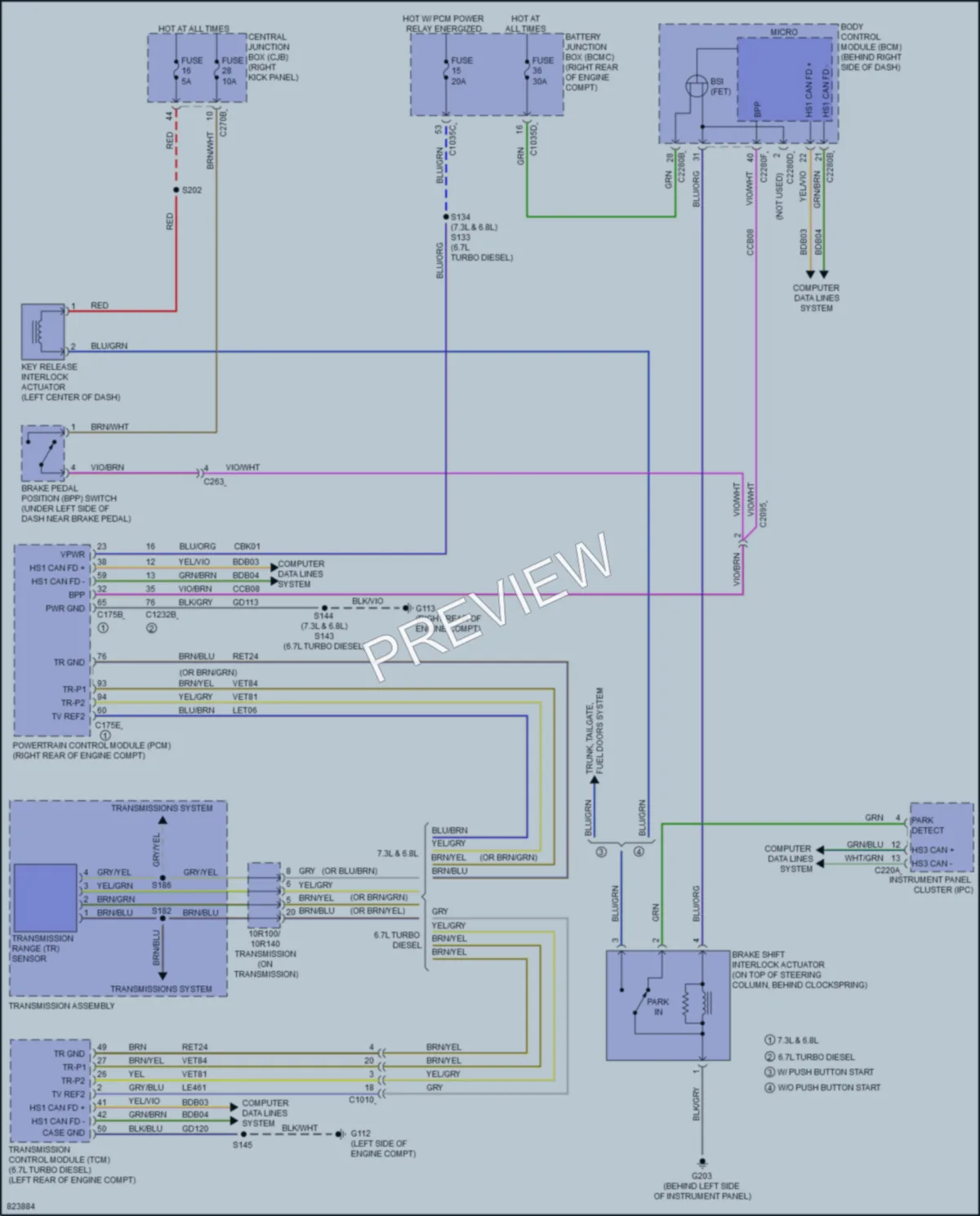 2023 Ford F350SuperDuty Shift Interlock wiring diagram preview