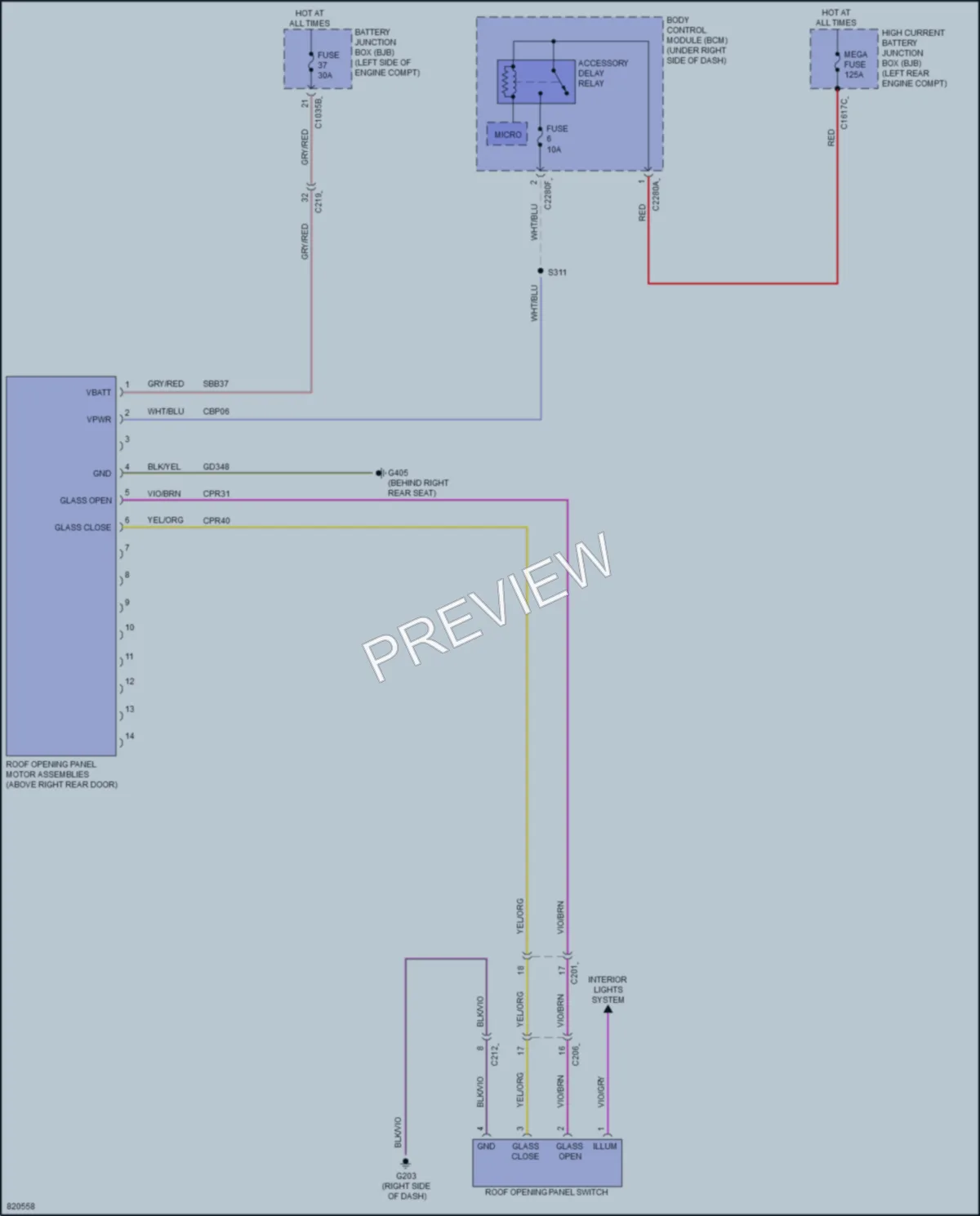 2023 Ford Maverick Power Top Sunroof wiring diagram preview