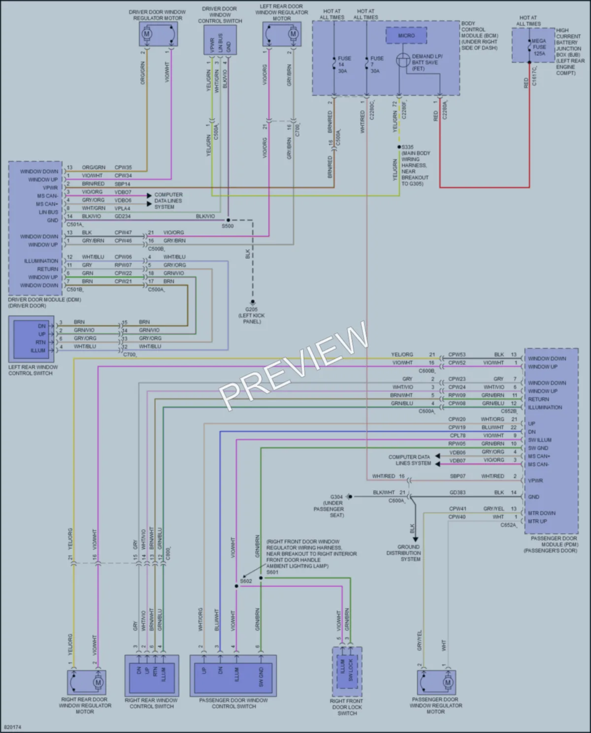 2023 Ford MaverickHybrid Power Windows wiring diagram preview