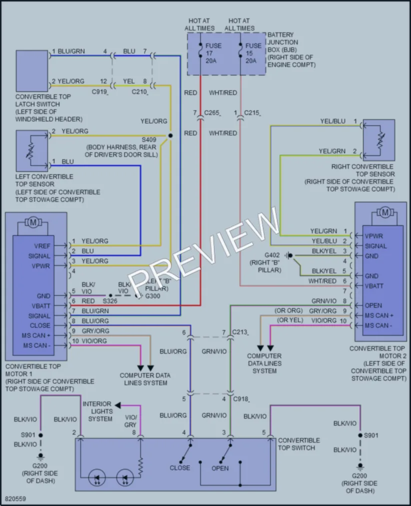 2023 Ford Mustang Power Top Sunroof wiring diagram preview