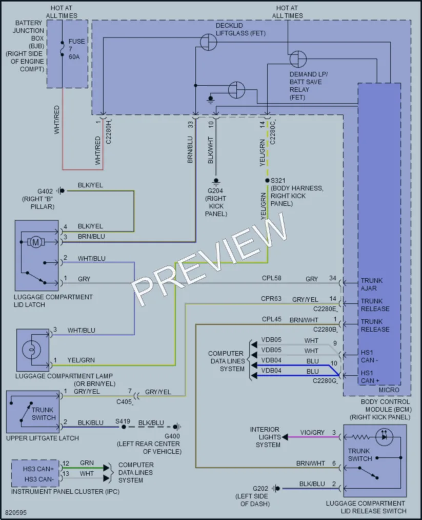 2023 Ford Mustang Trunk Tailgate Fuel Door wiring diagram preview