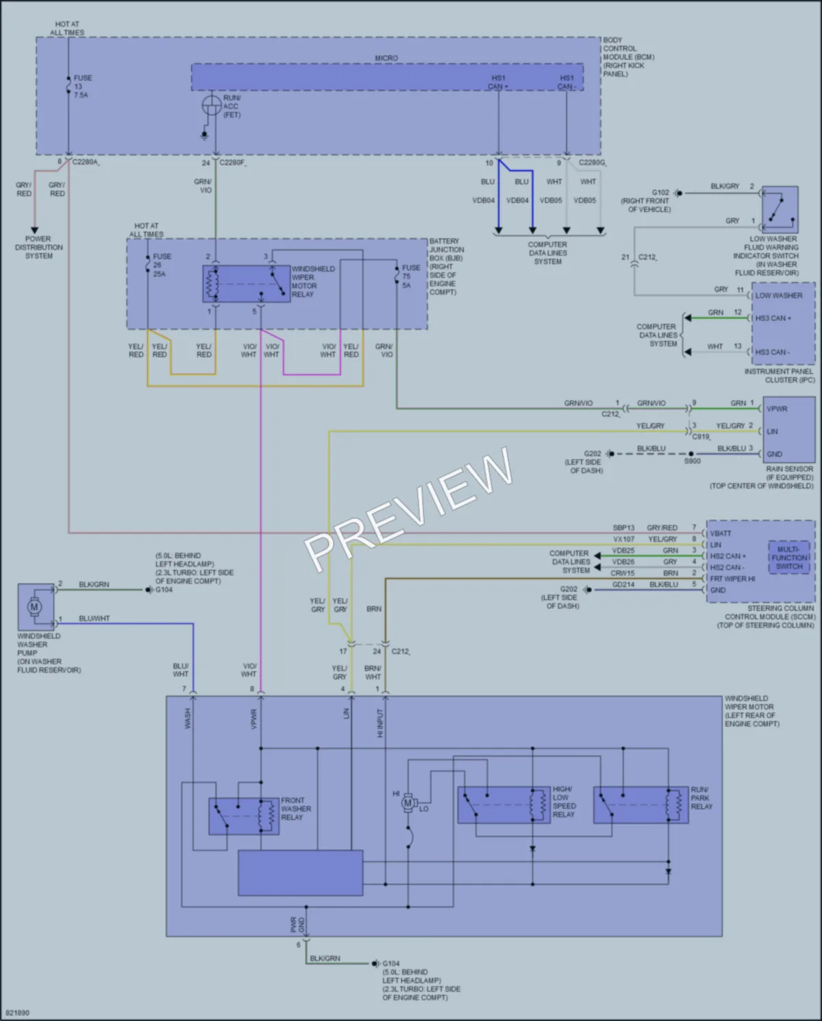 2023 Ford Mustang Wiper Washer wiring diagram preview