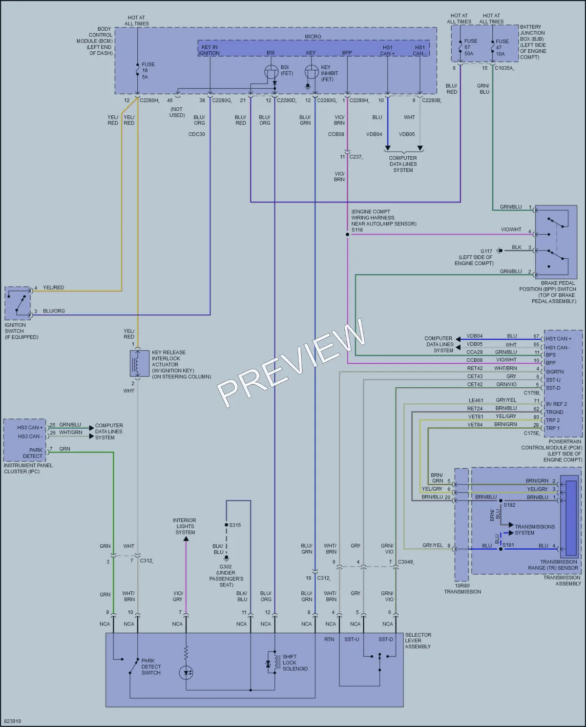 2023 Ford Ranger Shift Interlock wiring diagram preview