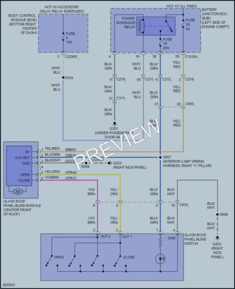 2023 Ford TransitConnect Power Top Sunroof wiring diagram preview