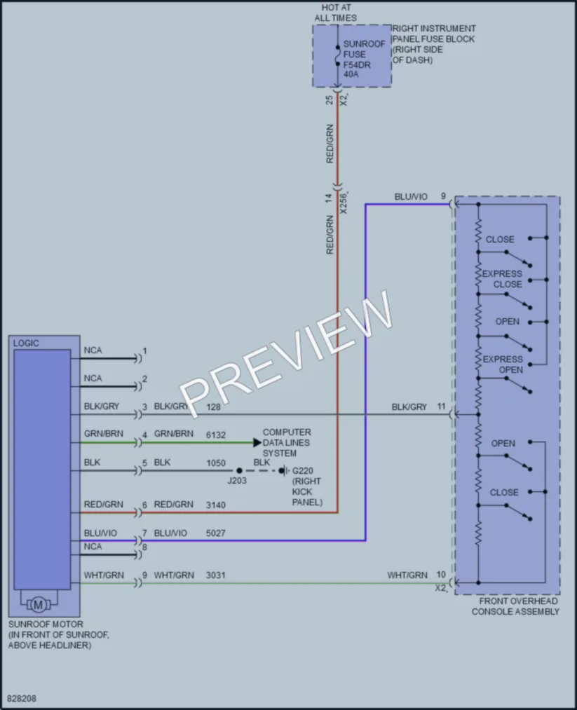 2023 GMC 2500HDSierra Power Top Sunroof wiring diagram preview