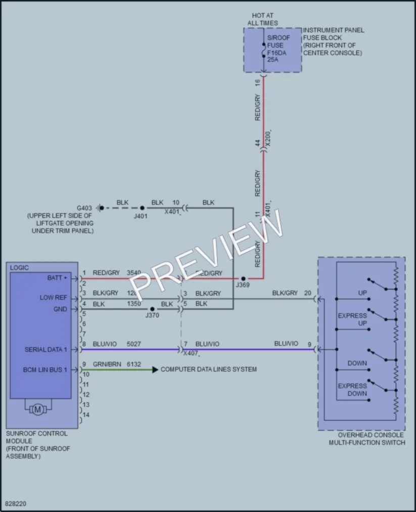 2023 GMC AcadiaDenali Power Top Sunroof wiring diagram preview