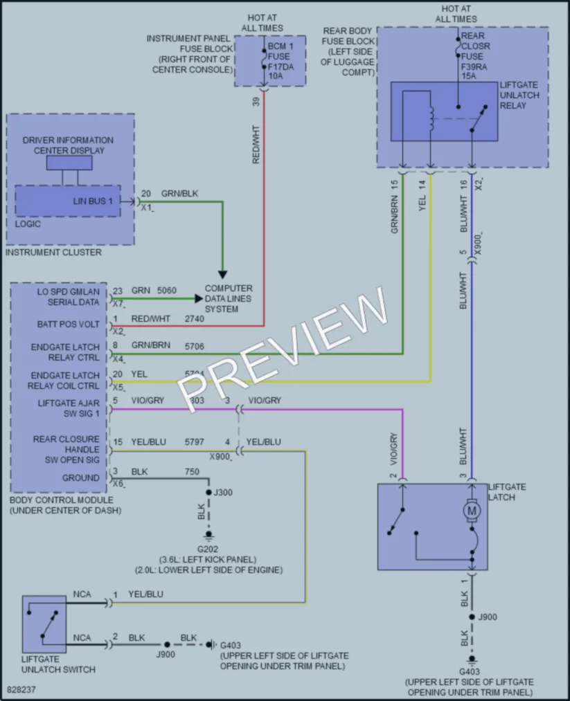 2023 GMC AcadiaDenali Trunk Tailgate Fuel Door wiring diagram preview