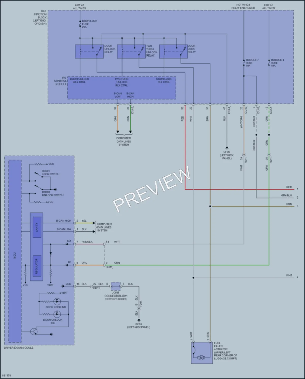 2023 Genesis GV80 Power Door Locks wiring diagram preview