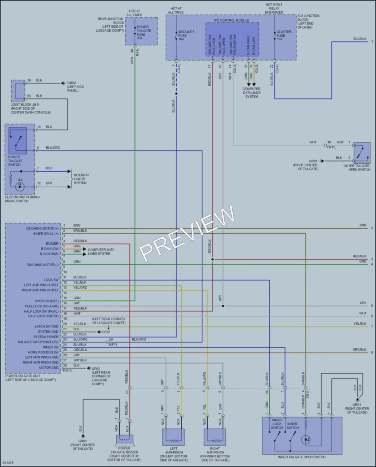 2023 Genesis GV80 Trunk Tailgate Fuel Door wiring diagram preview