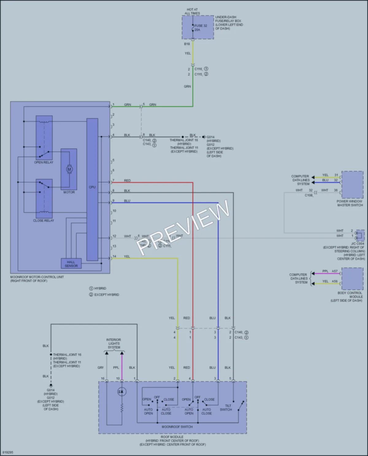 2023 Honda AccordHybrid Power Top Sunroof wiring diagram preview