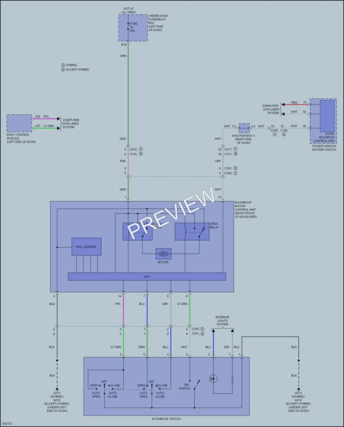 2023 Honda CRV Power Top Sunroof wiring diagram preview