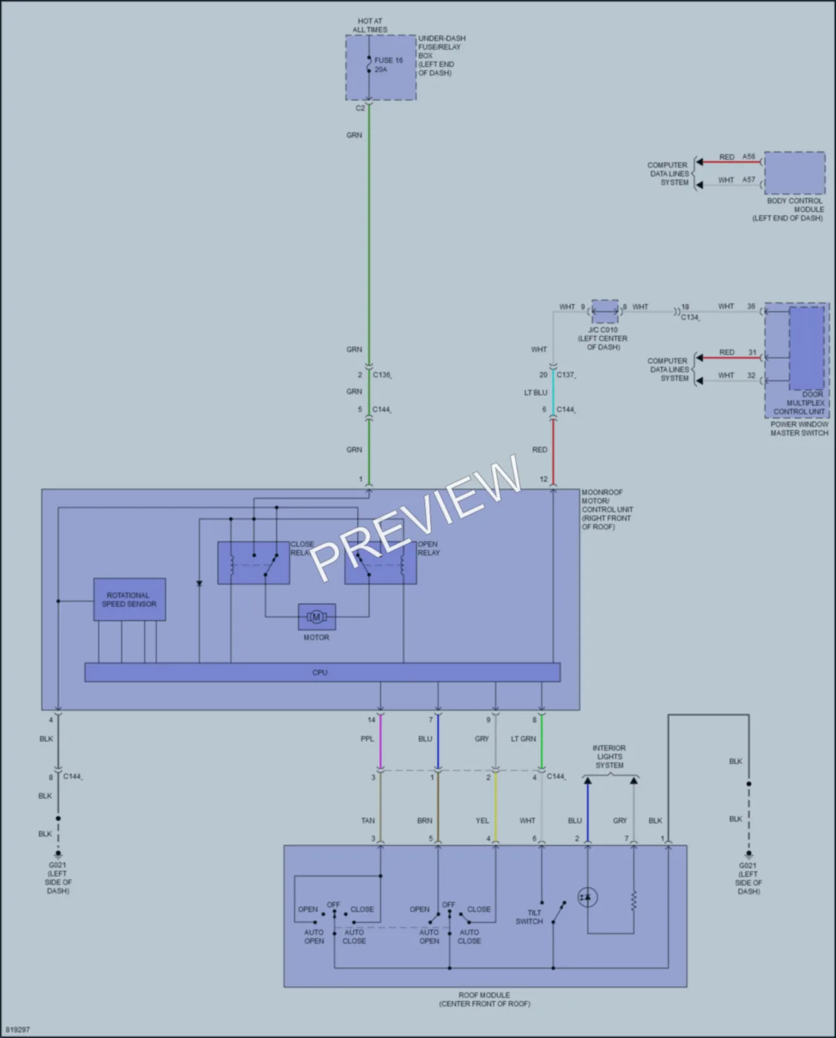 2023 Honda HRV Power Top Sunroof wiring diagram preview