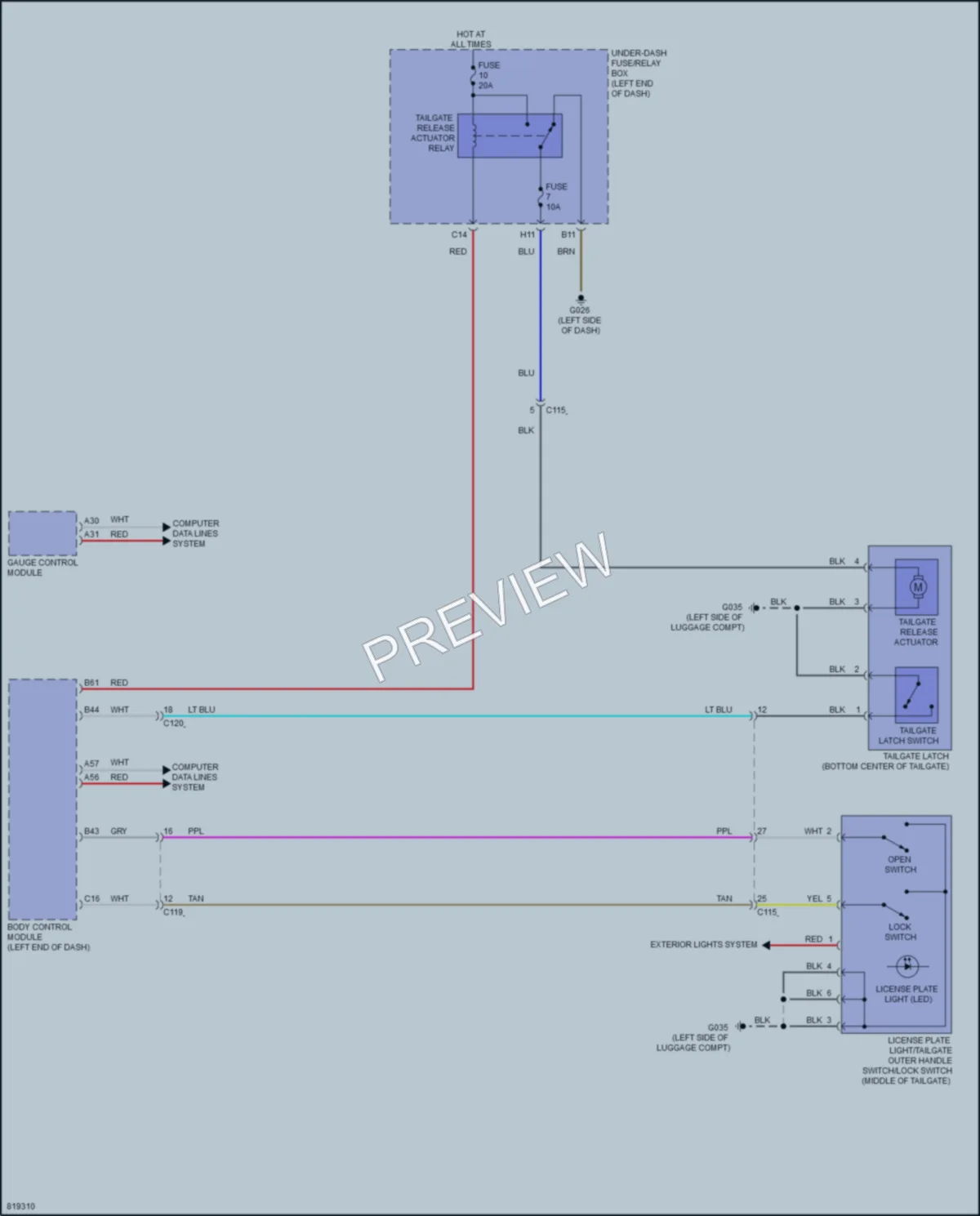 2023 Honda HRV Trunk Tailgate Fuel Door wiring diagram preview