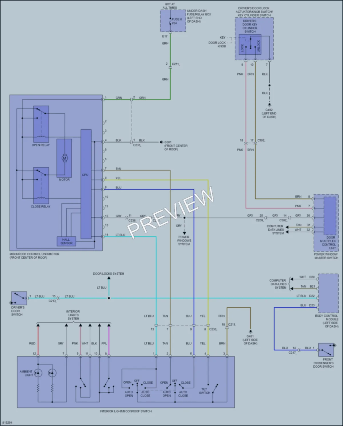 2023 Honda Odyssey Power Top Sunroof wiring diagram preview