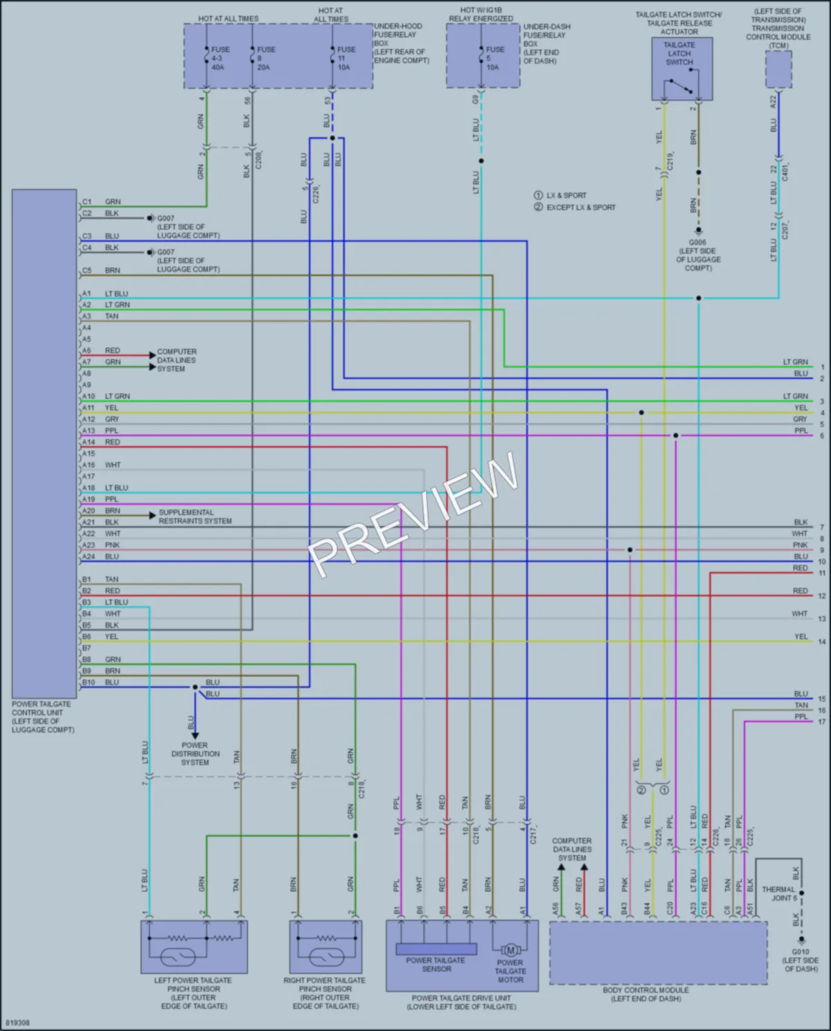 2023 Honda Pilot Trunk Tailgate Fuel Door wiring diagram preview