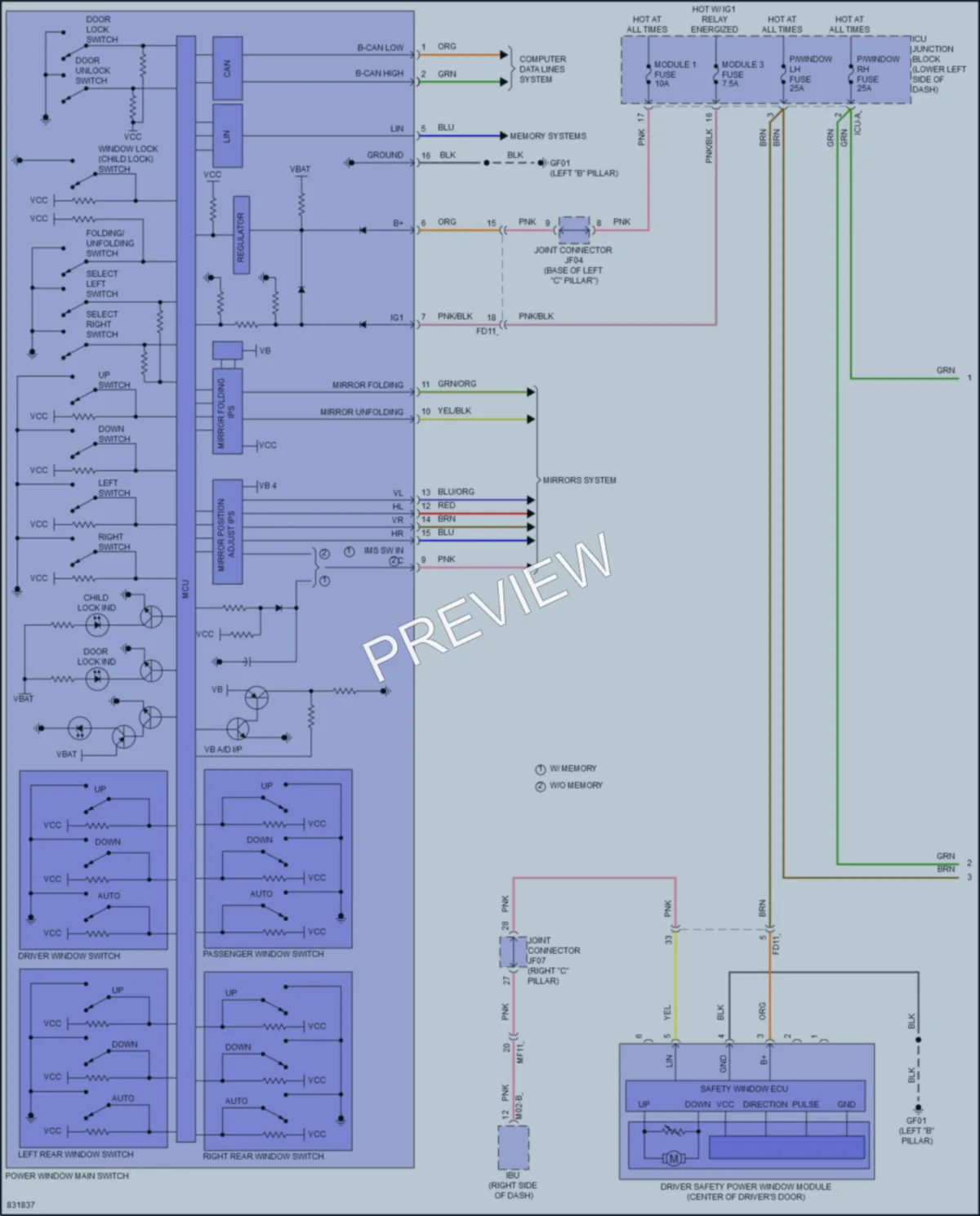 2023 Kia Niro Power Windows wiring diagram preview