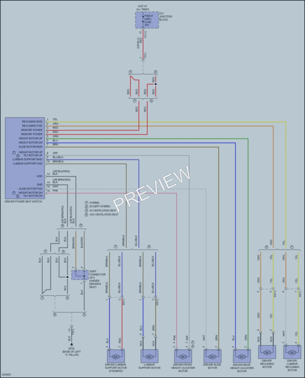 2023 Kia SorentoHybrid Power Seats wiring diagram preview