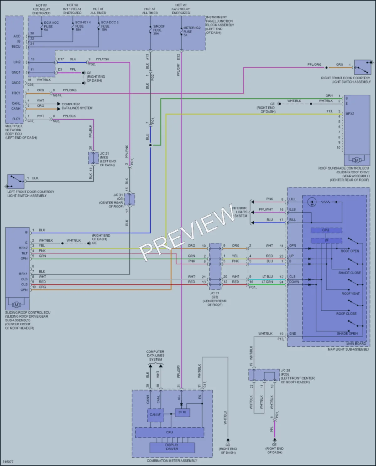 2023 Lexus ES250 Power Top Sunroof wiring diagram preview