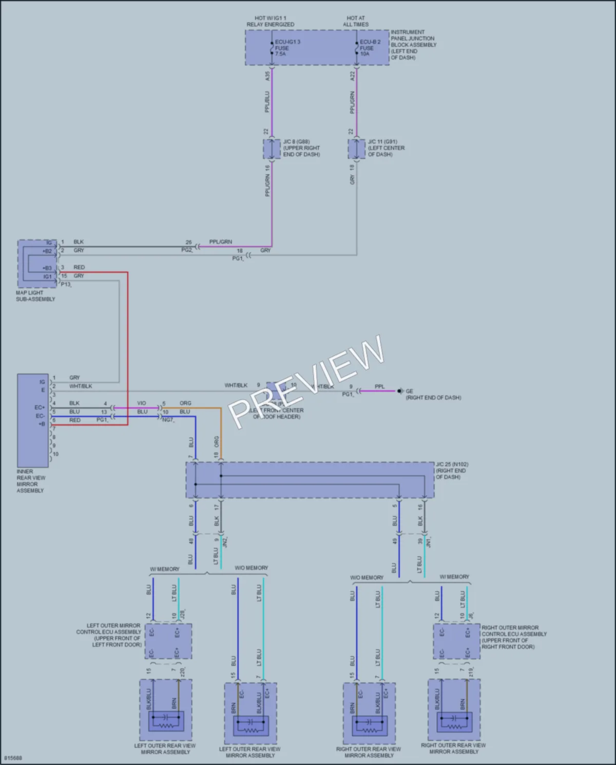 2023 Lexus ES300h Power Mirrors wiring diagram preview
