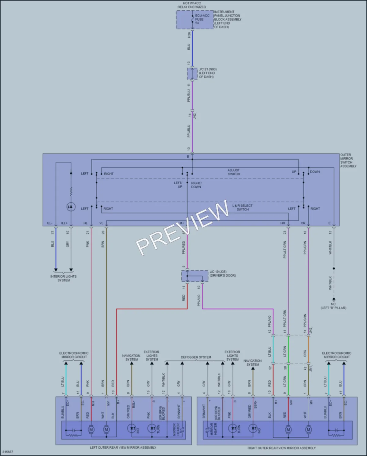 2023 Lexus ES350 Power Mirrors wiring diagram preview