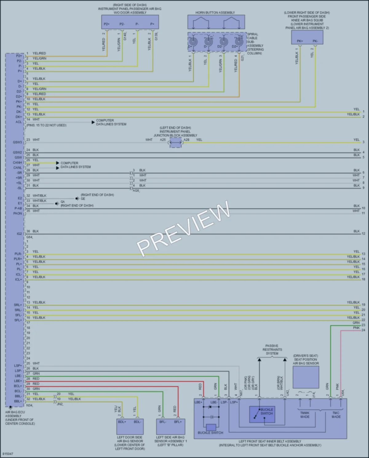 2023 Lexus ES350 Supplemental Restraints wiring diagram preview