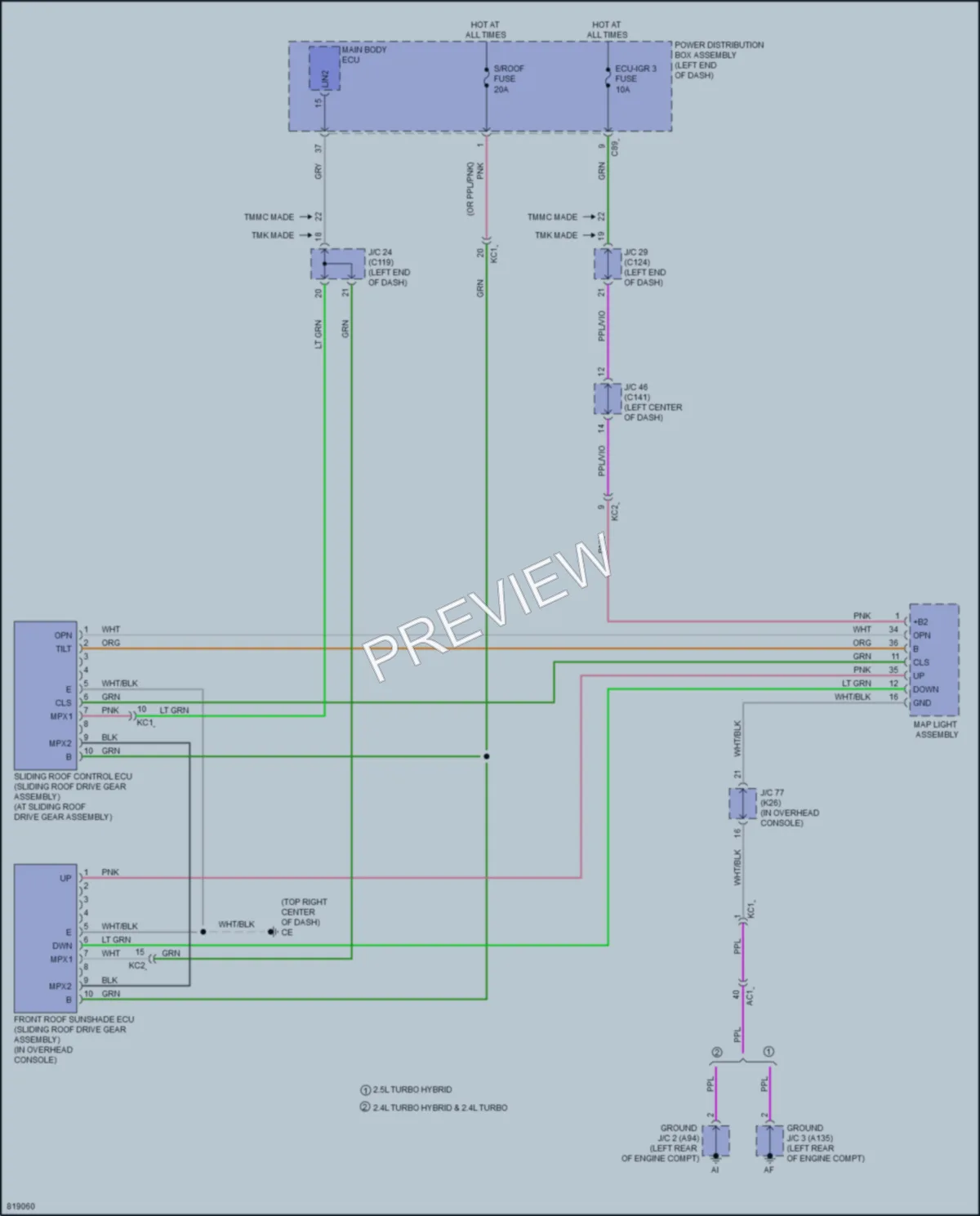 2023 Lexus RX350 Power Top Sunroof wiring diagram preview