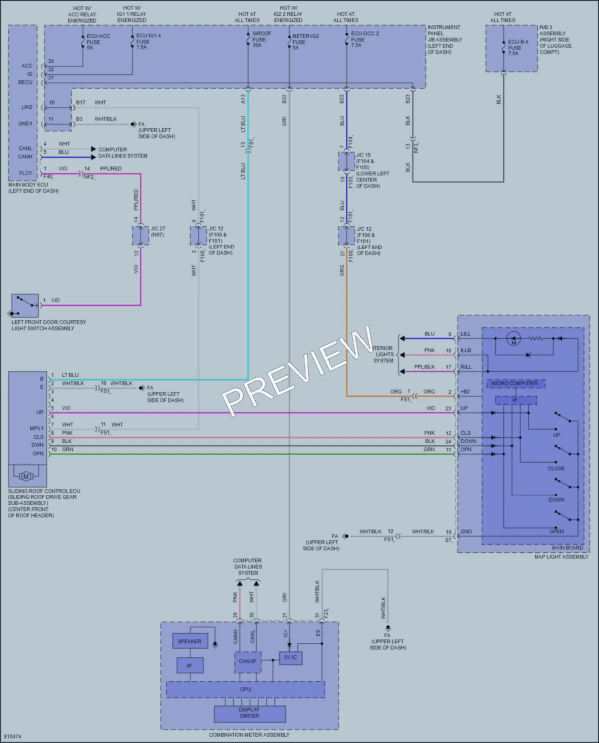 2023 Lexus UX250h Power Top Sunroof wiring diagram preview