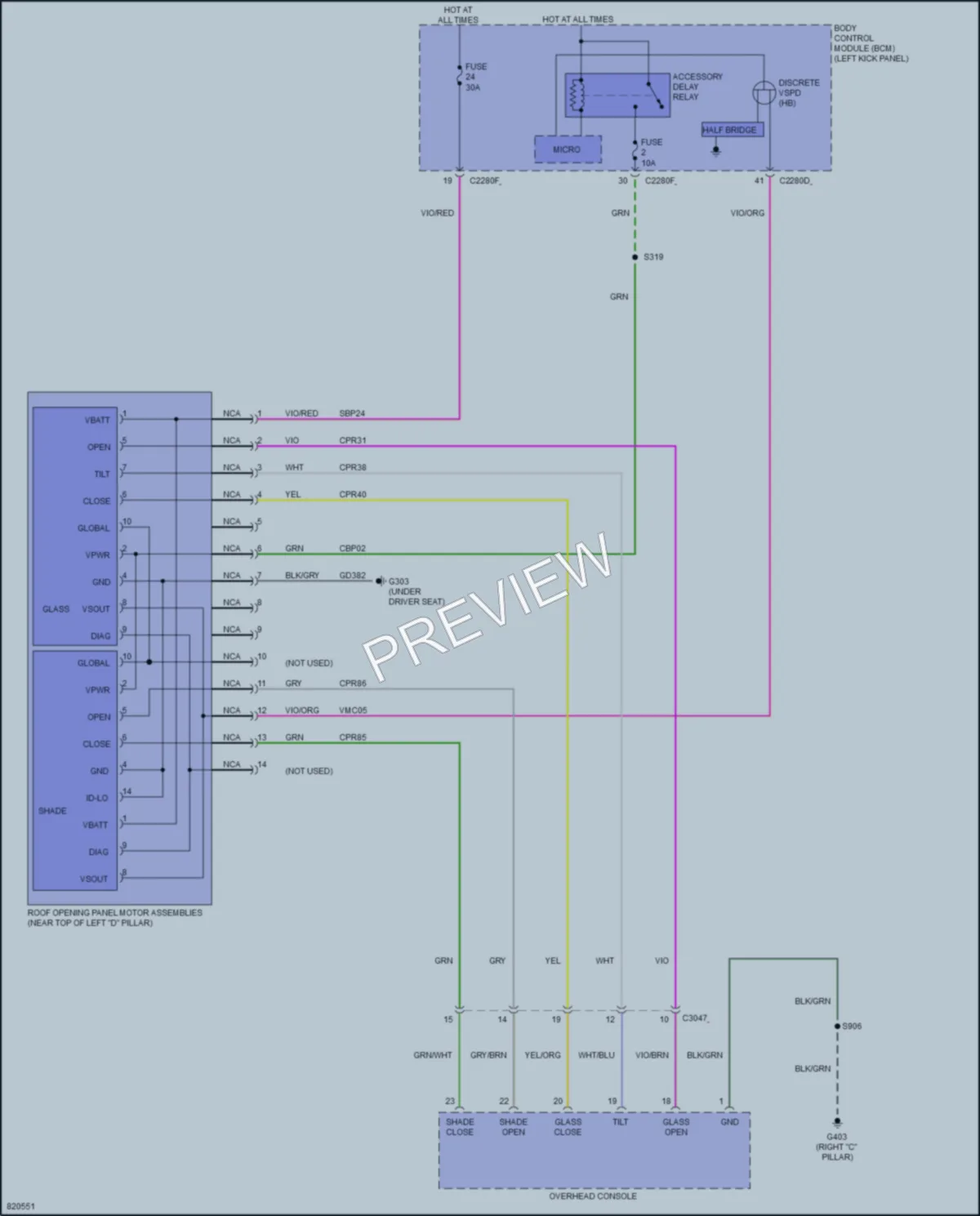 2023 Lincoln Nautilus Power Top Sunroof wiring diagram preview