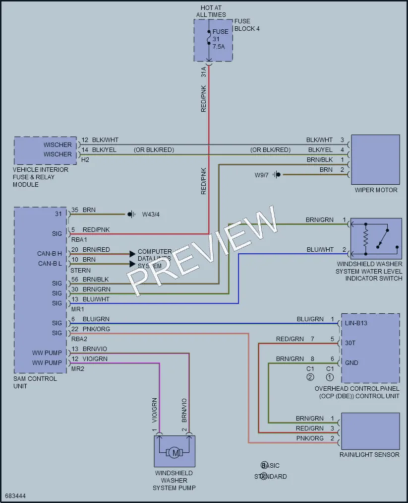2023 MercedesBenz 1500Sprinter Wiper Washer wiring diagram preview