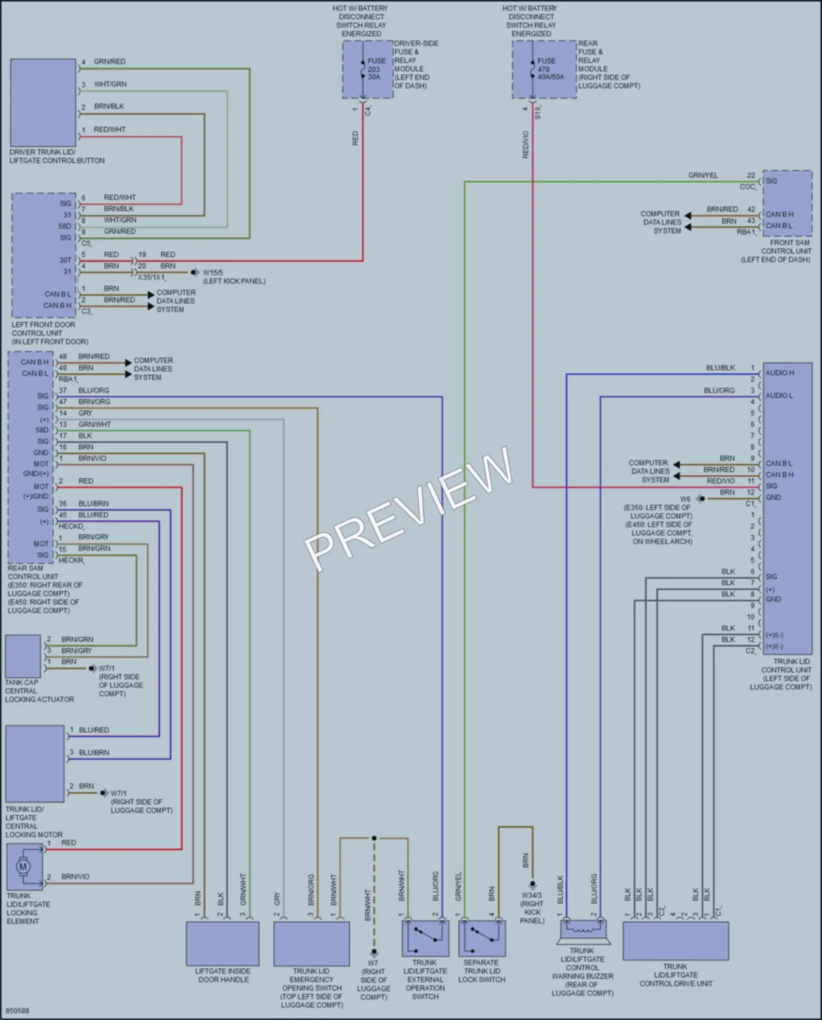 2023 MercedesBenz E350 Trunk Tailgate Fuel Door wiring diagram preview