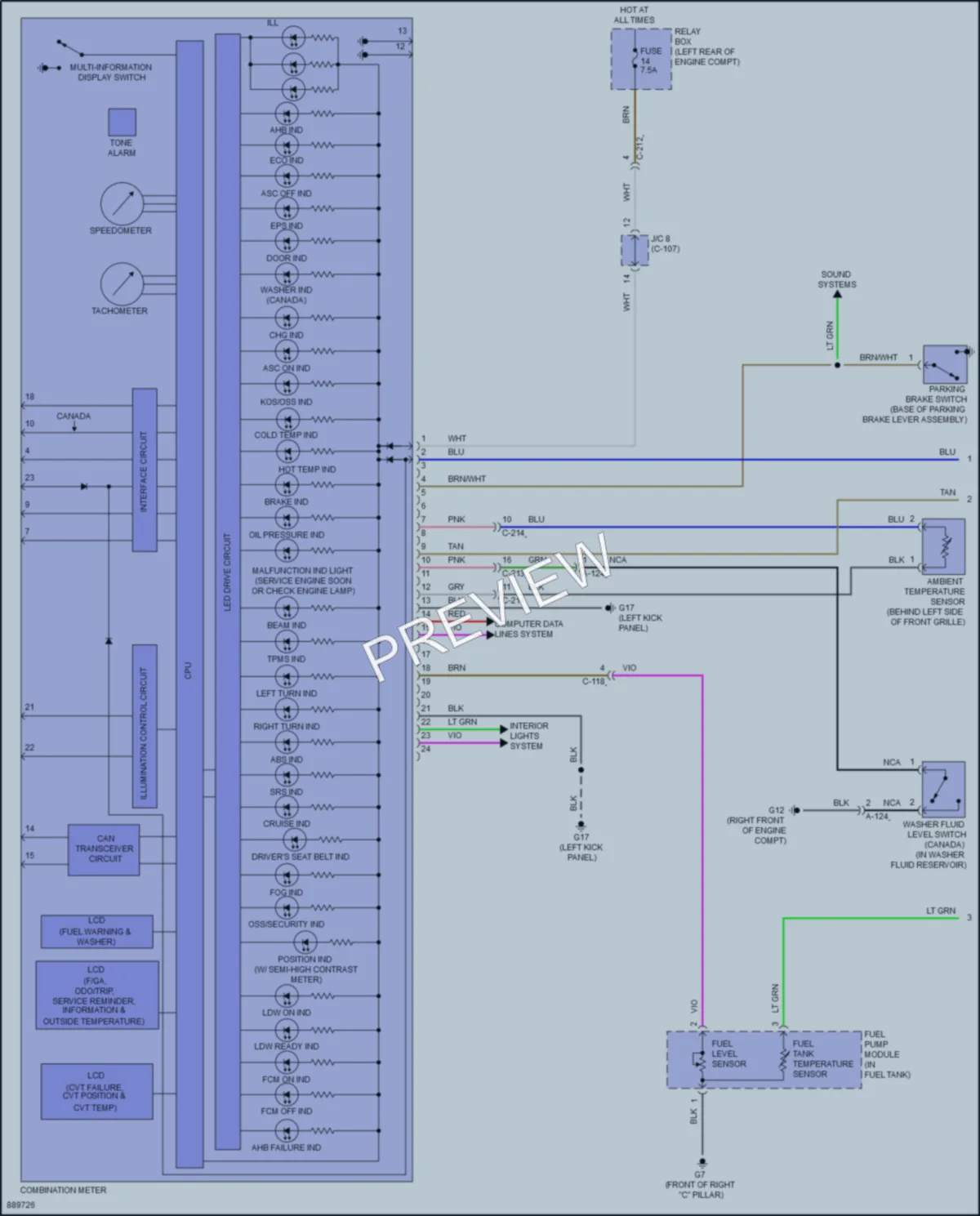 2023 Mitsubishi Mirage Instrument Cluster wiring diagram preview