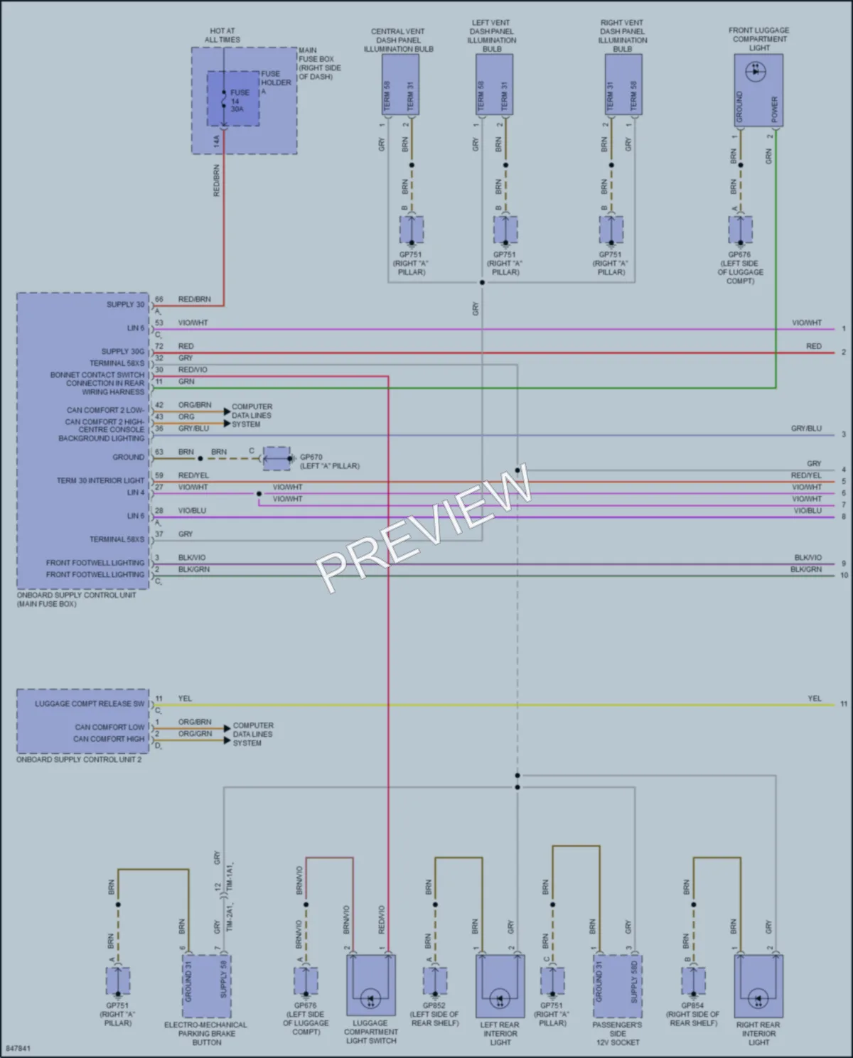 2023 Porsche 911 Interior Lights wiring diagram preview
