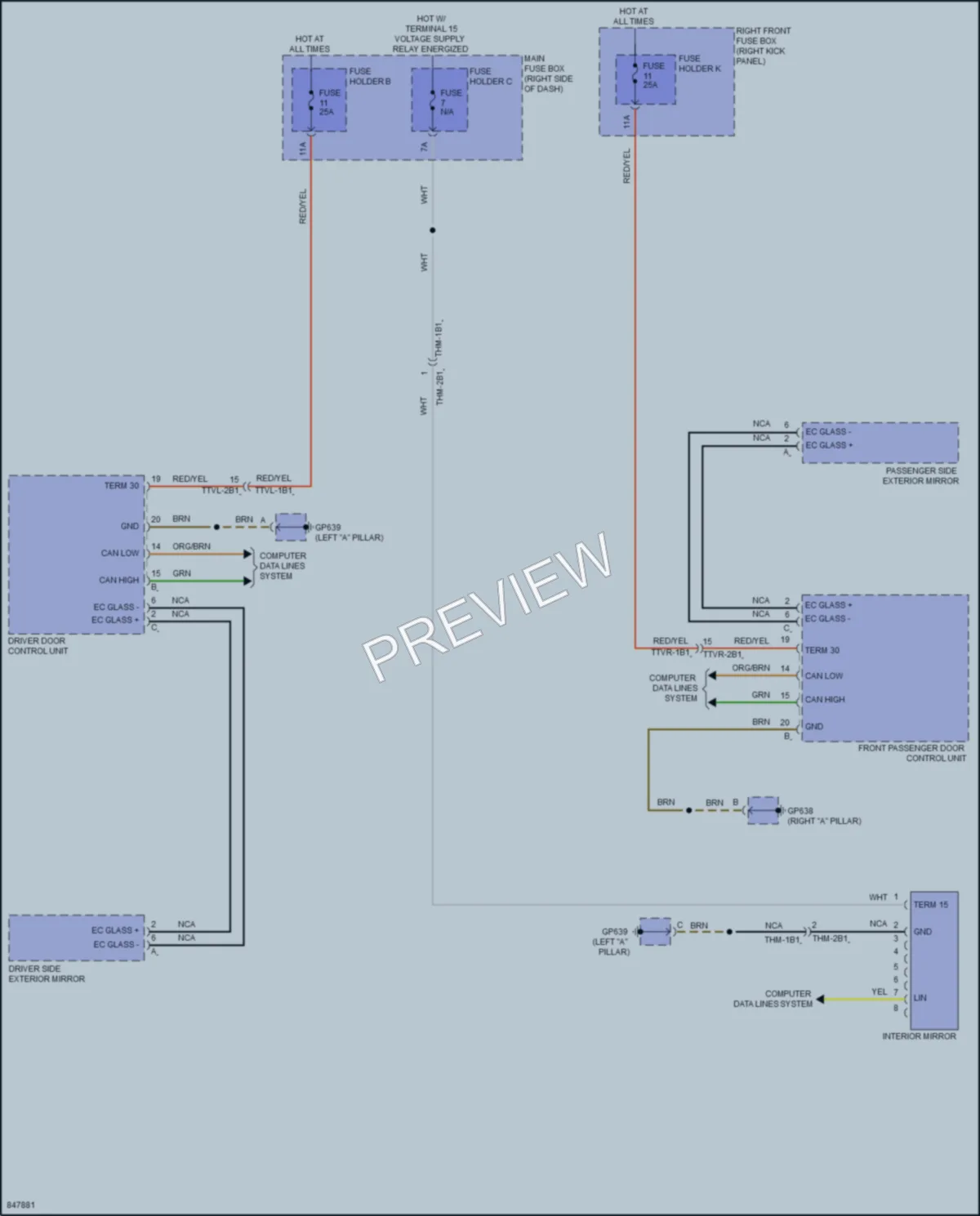 2023 Porsche 911 Power Mirrors wiring diagram preview