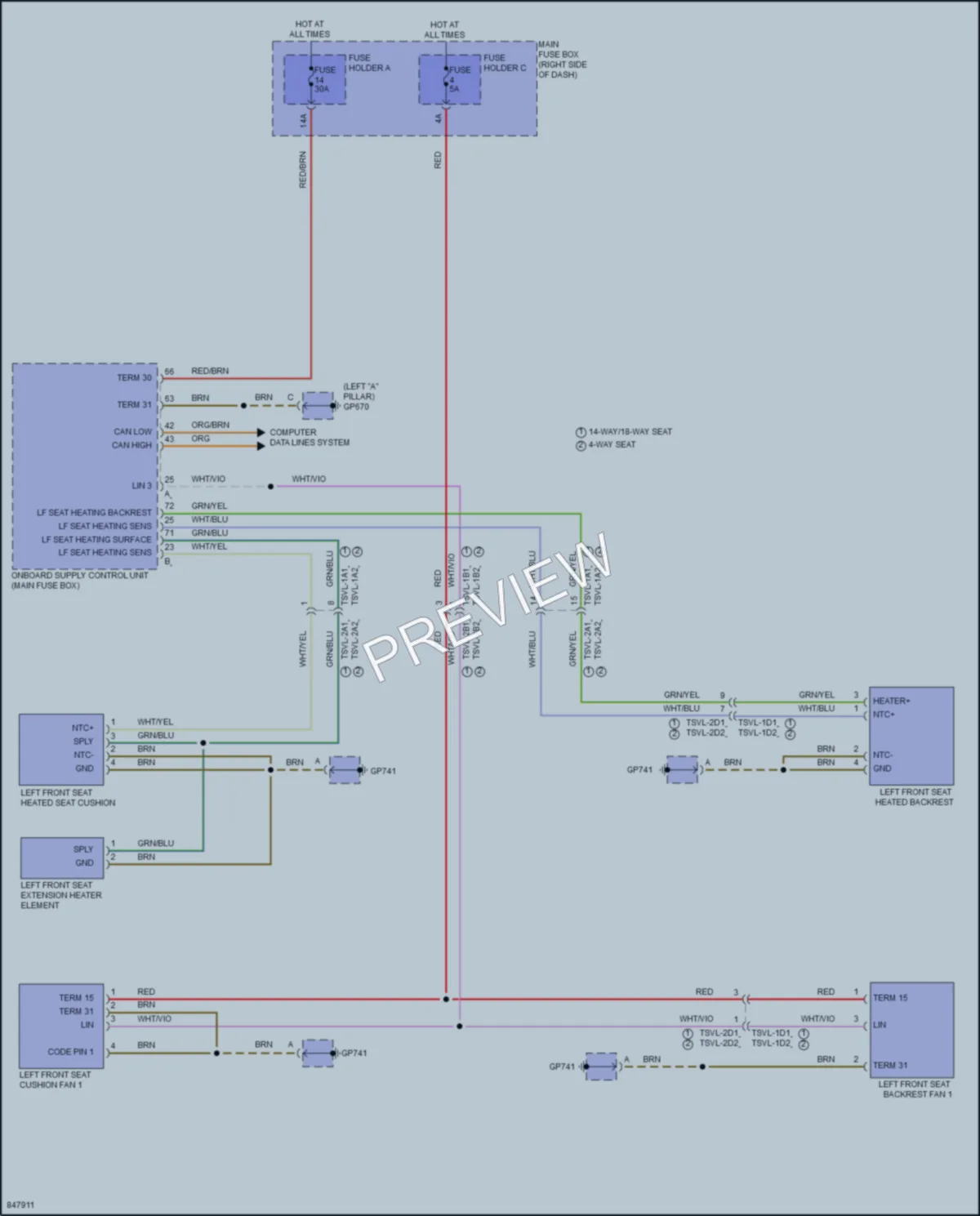 2023 Porsche 911 Power Seats wiring diagram preview