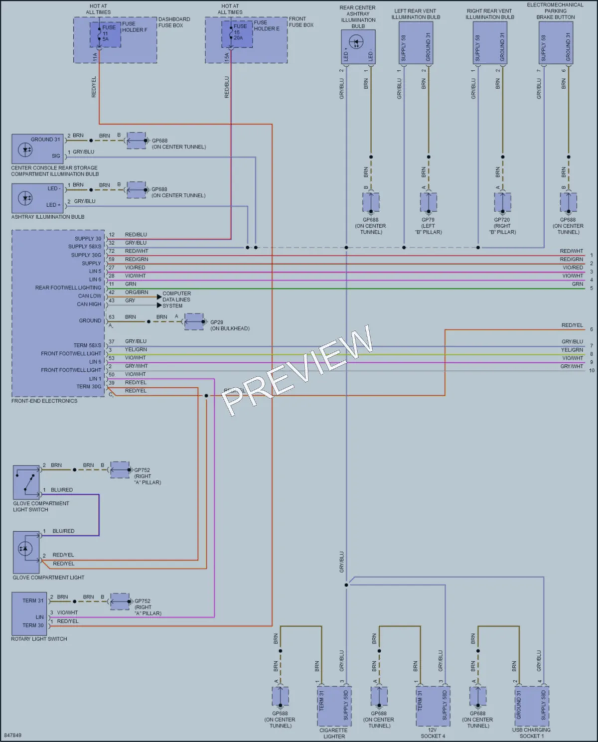 2023 Porsche Cayenne Interior Lights wiring diagram preview