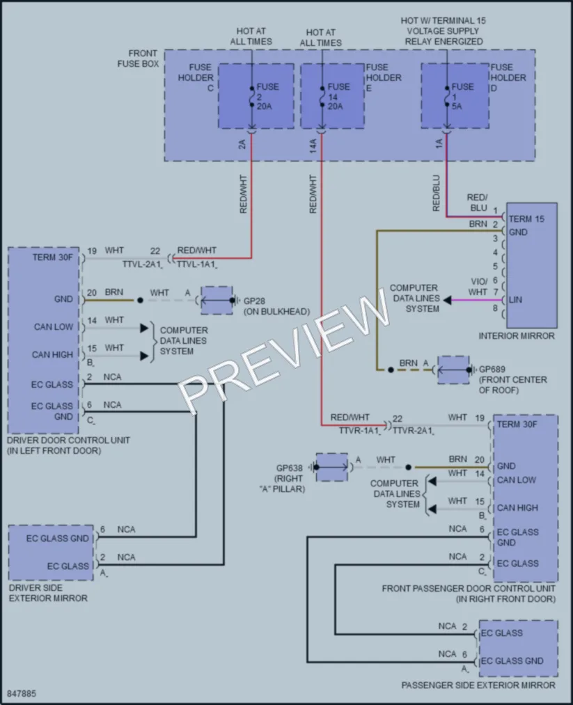 2023 Porsche CayenneCoupeHybrid Power Mirrors wiring diagram preview