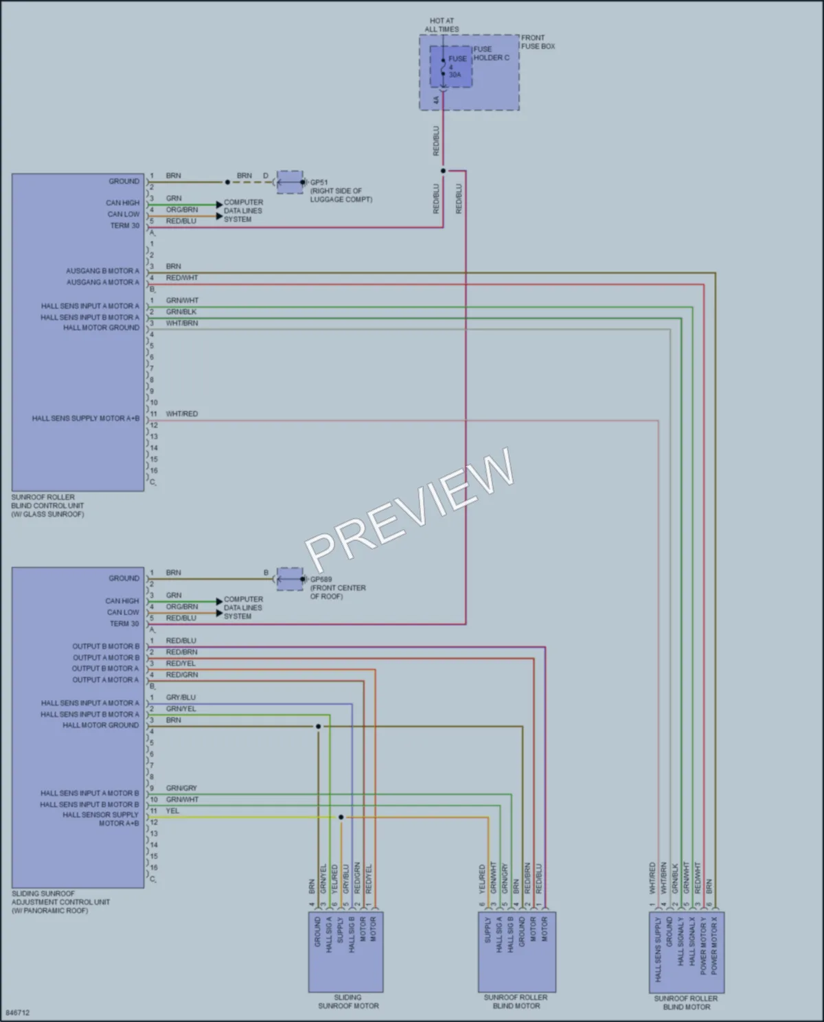 2023 Porsche CayenneCoupeHybrid Power Top Sunroof wiring diagram preview