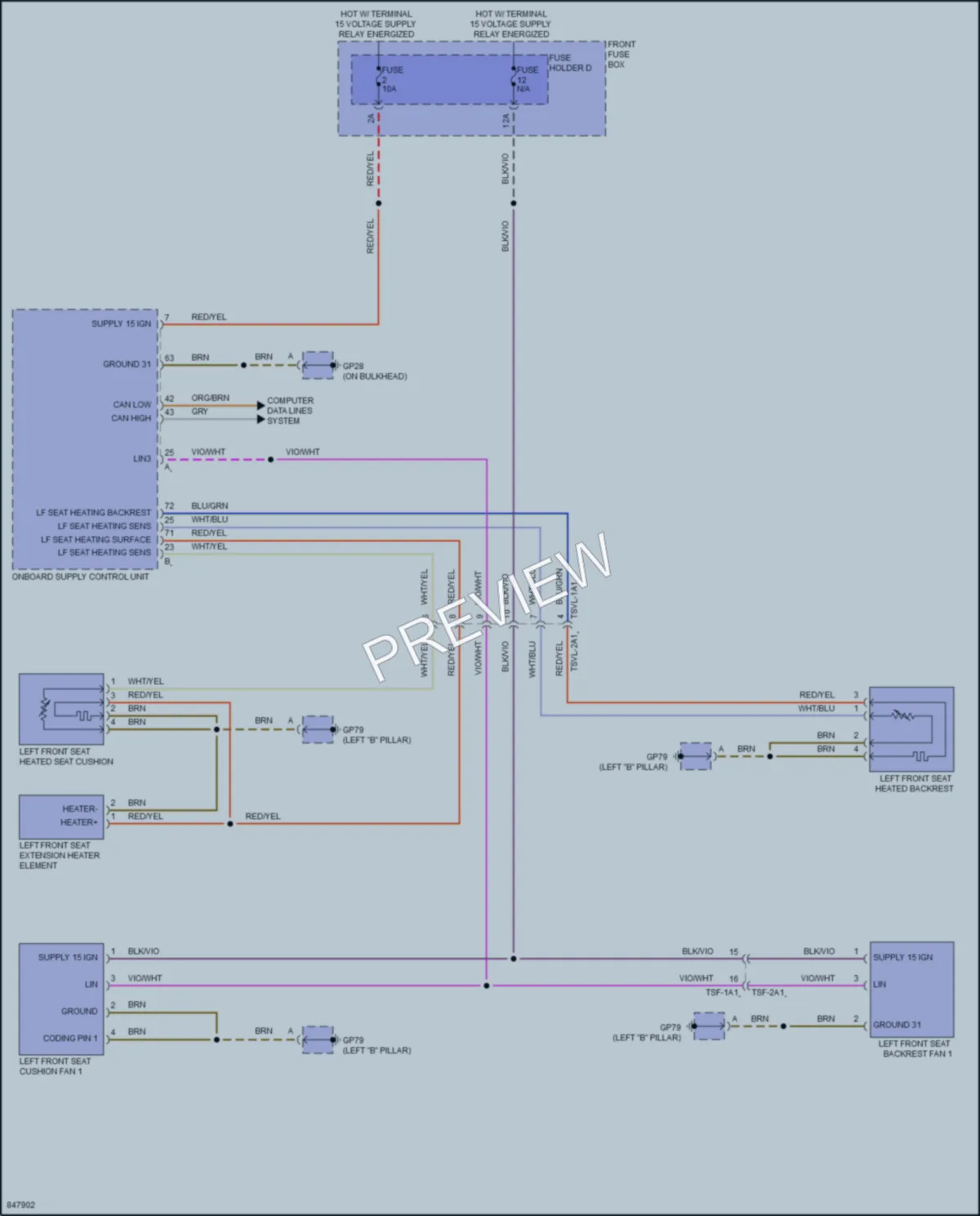2023 Porsche CayenneHybrid Power Seats wiring diagram preview