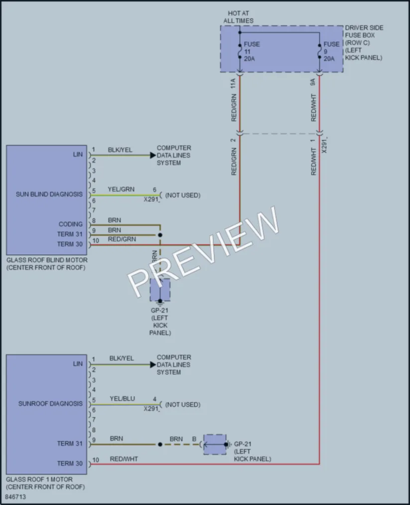 2023 Porsche Macan Power Top Sunroof wiring diagram preview