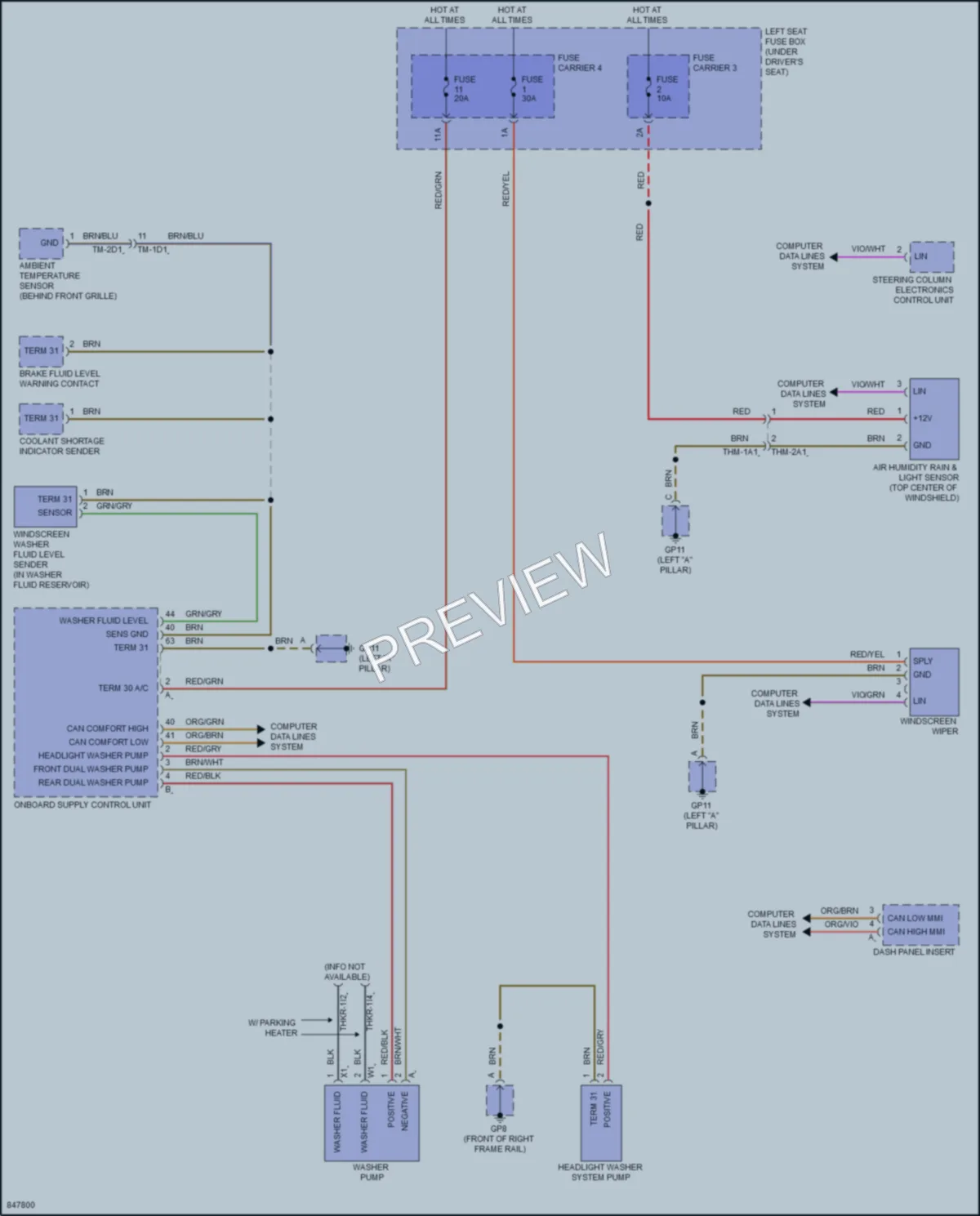2023 Porsche Panamera Wiper Washer wiring diagram preview