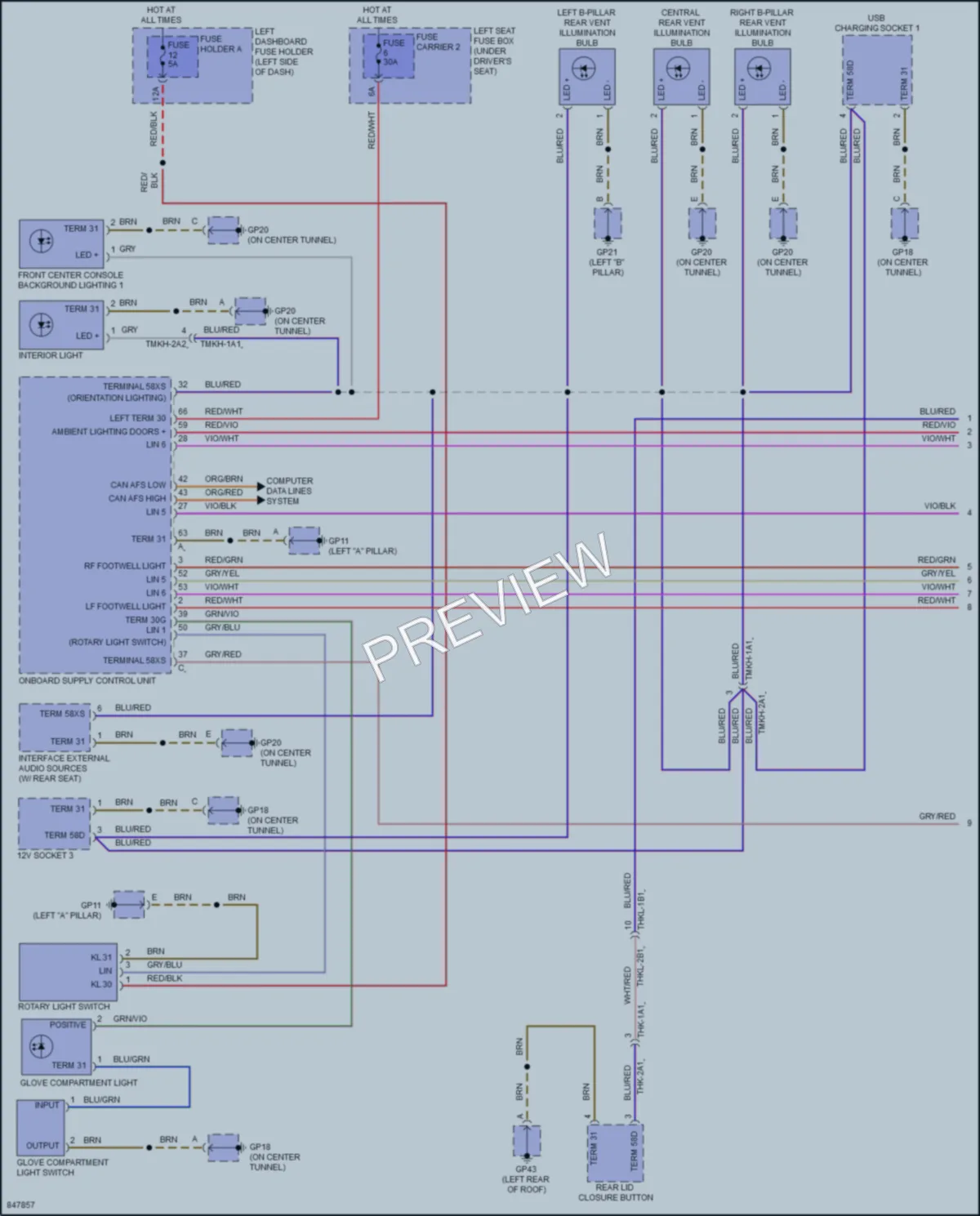 2023 Porsche PanameraHybrid Interior Lights wiring diagram preview