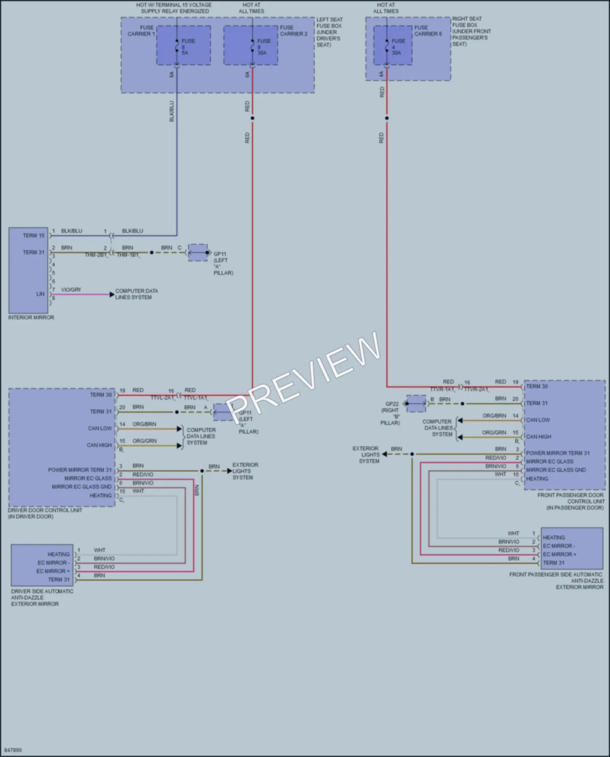 2023 Porsche PanameraHybrid Power Mirrors wiring diagram preview