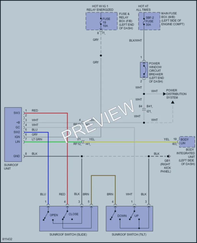 2023 Subaru WRX Power Top Sunroof wiring diagram preview