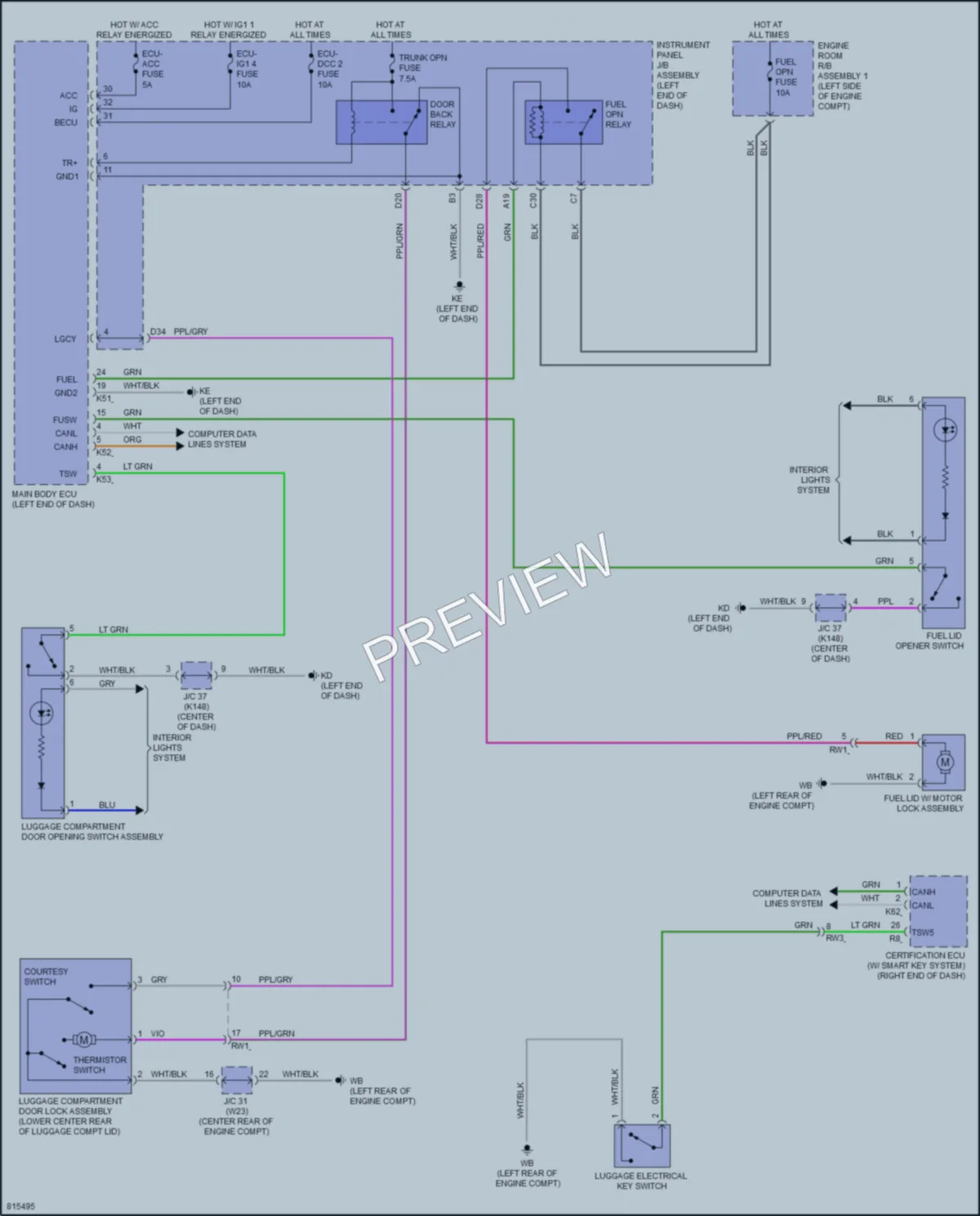 2023 Toyota CamryHybrid Trunk Tailgate Fuel Door wiring diagram preview