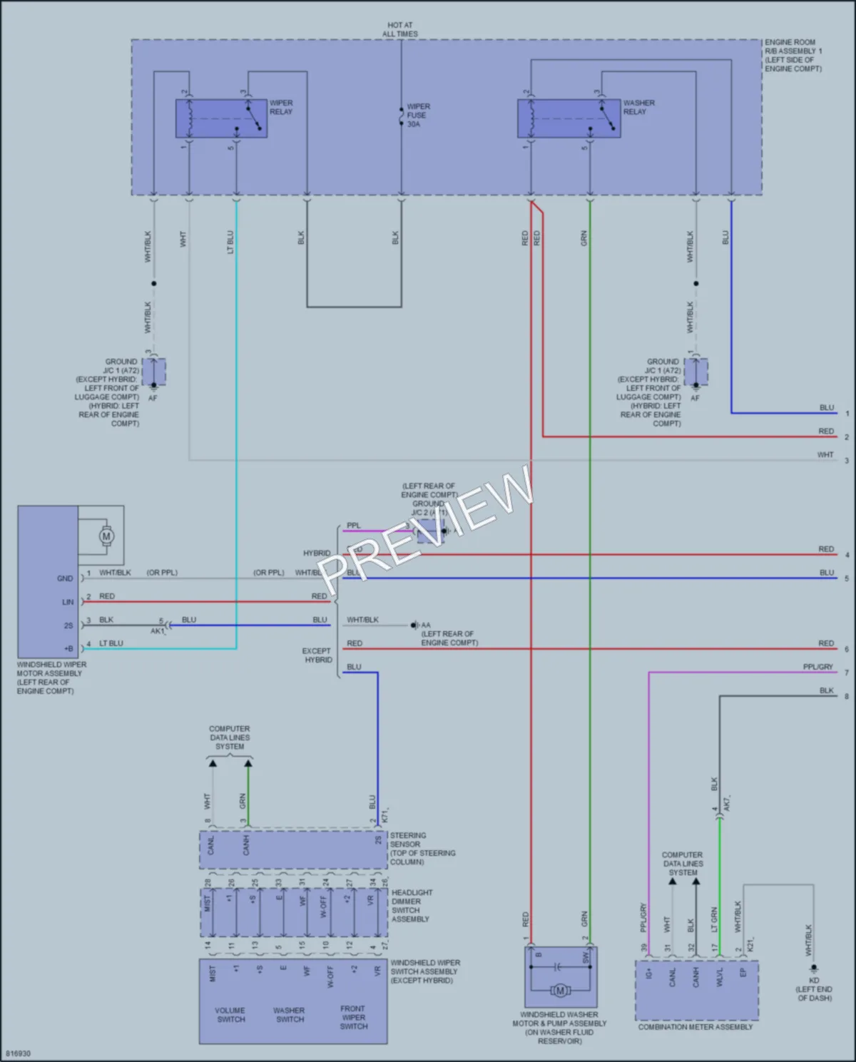 2023 Toyota CamryHybrid Wiper Washer wiring diagram preview