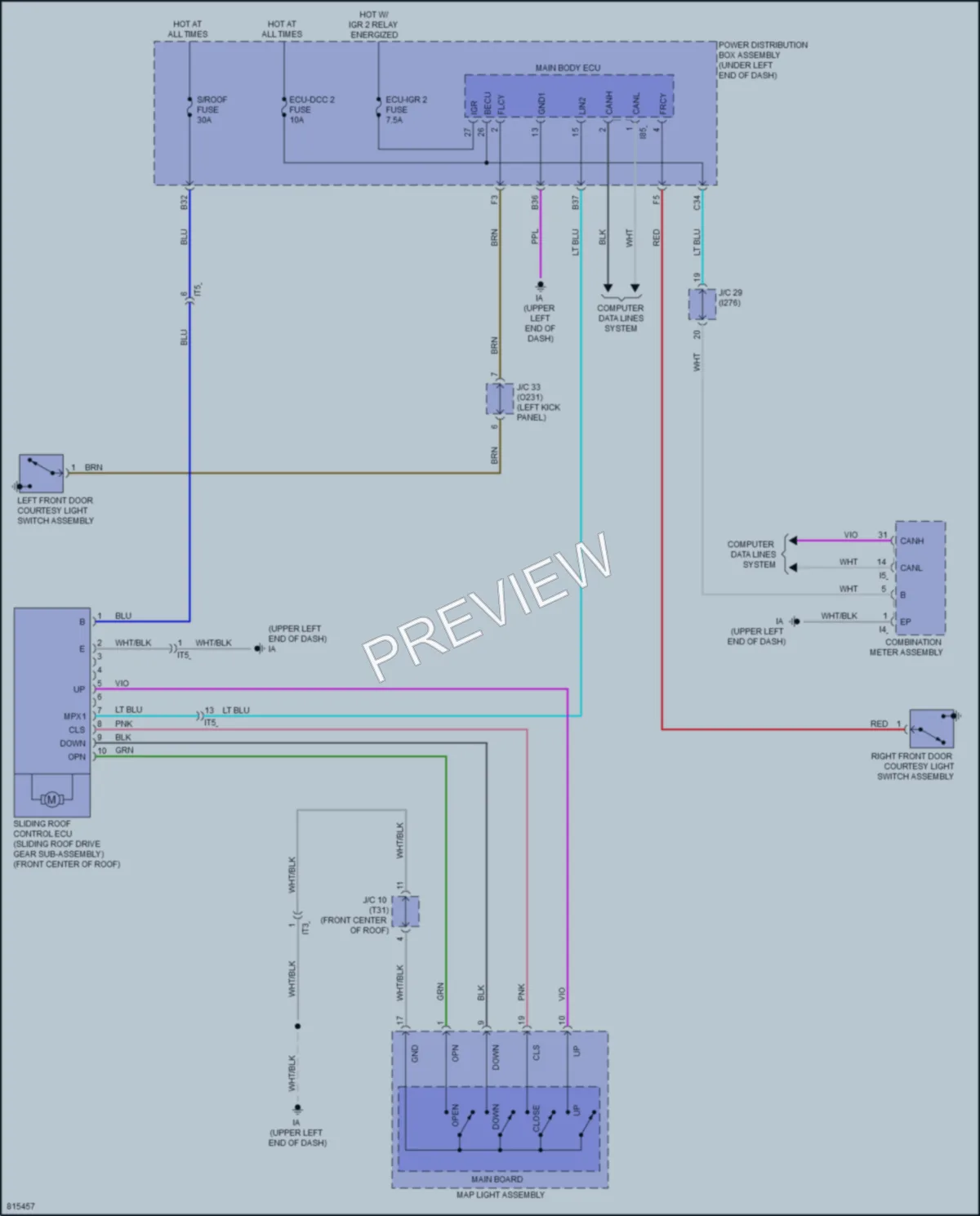 2023 Toyota CorollaCross Power Top Sunroof wiring diagram preview