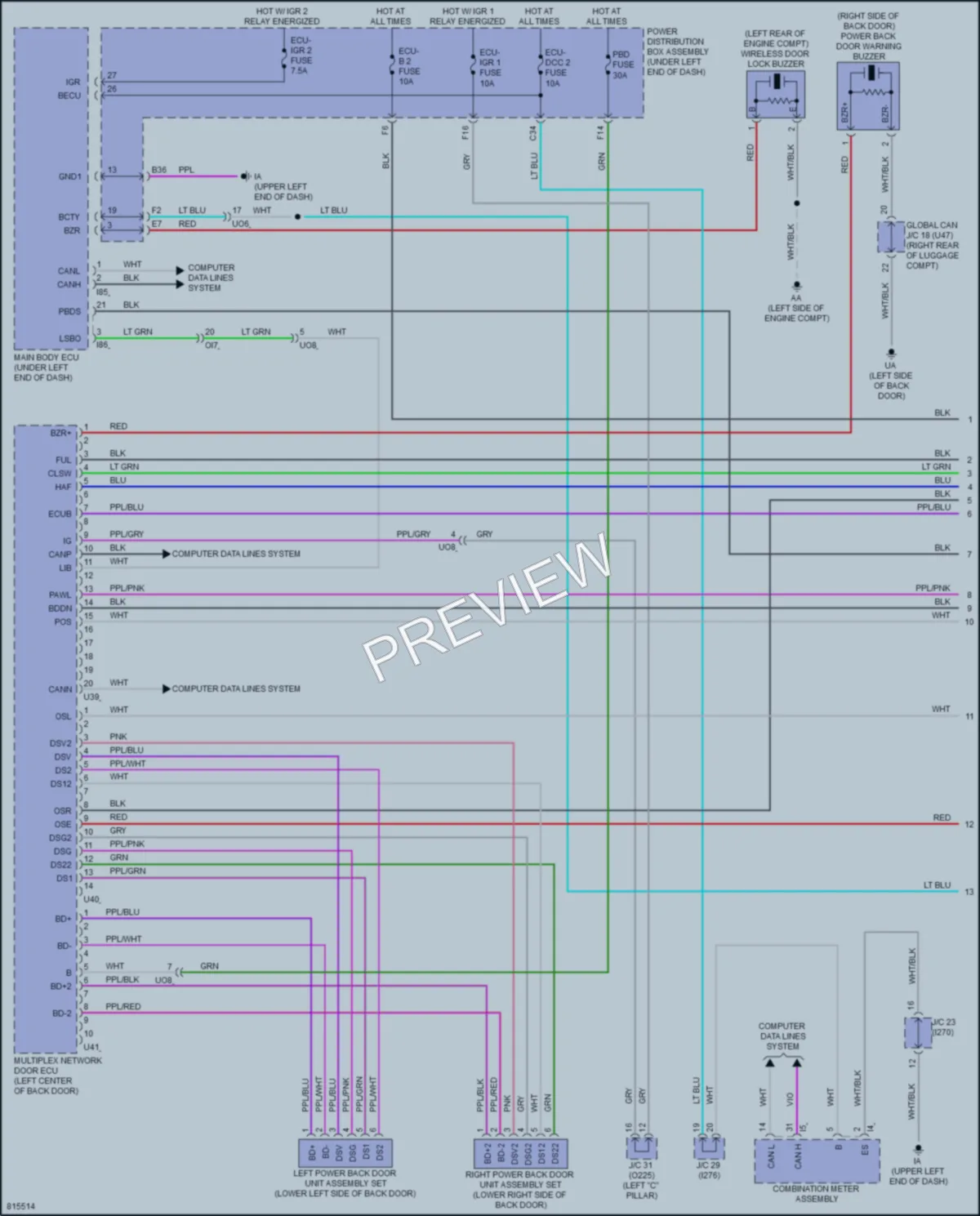 2023 Toyota CorollaCross Trunk Tailgate Fuel Door wiring diagram preview