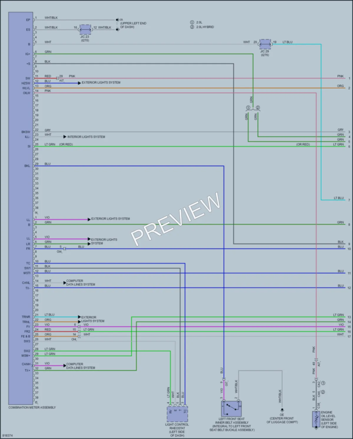 2023 Toyota CorollaCrossHybrid Instrument Cluster wiring diagram preview